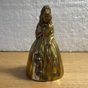 Brass Figural Bell Victorian Woman Full Skirt Head Cover Shawl Table Bell  4.5”